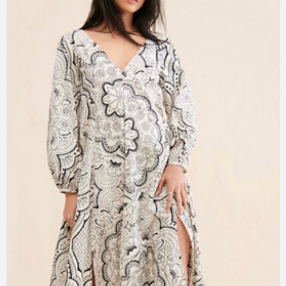 Anthropologie lined black + white pattern dress with pockets